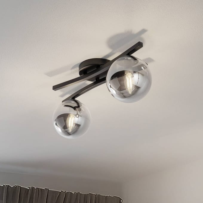 EMIBIG LIGHTING OPUS plafondlamp, lengte 60 cm, rookgrijs/zwart, 2-lamps.