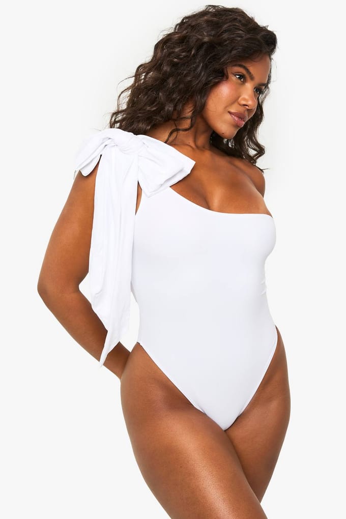 boohoo Dames Bruidsstrik Een-Schouder Badpak | White | Maat: 6