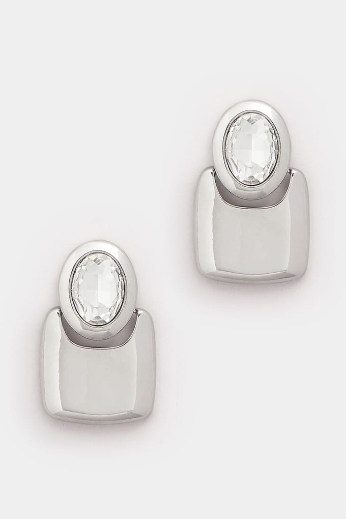 Yours Zilverkleurige Diamante Statement Hangoorbellensize One Size
