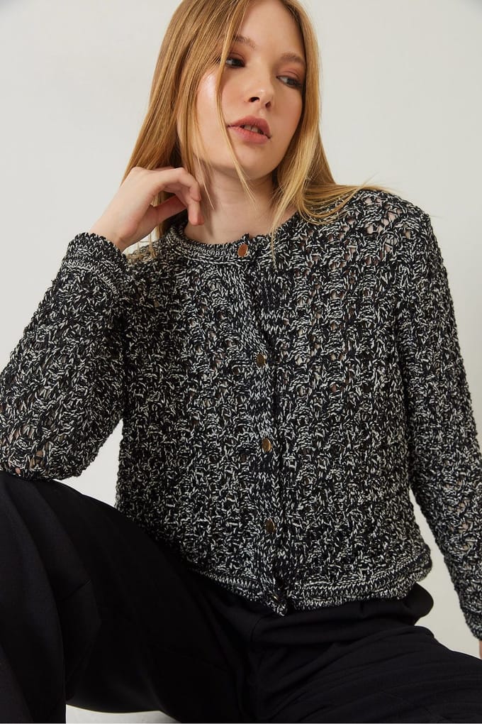 Gestructureerde Crop Cardigan met Knopen sluiting