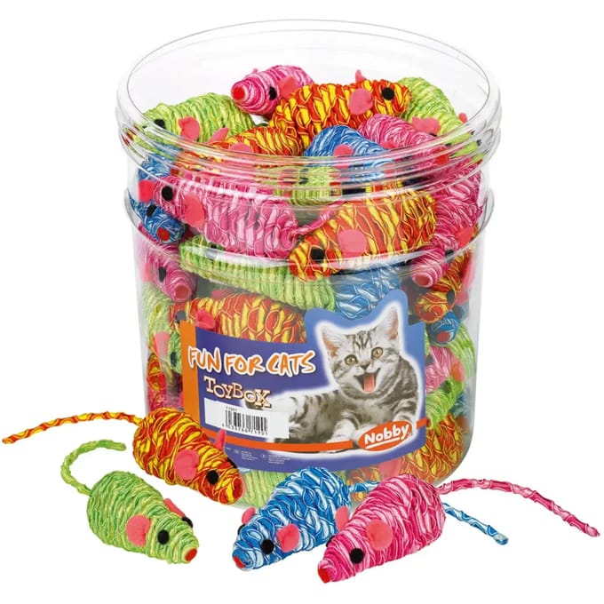 Set van 48 kattenspeeltjes met muizen bedekt met gekleurd garen Nobby Pet