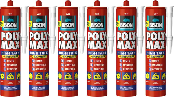 Bison poly max high tack express - montagelijm - extra sterk - extra snel - wit - 6 x 440 gram