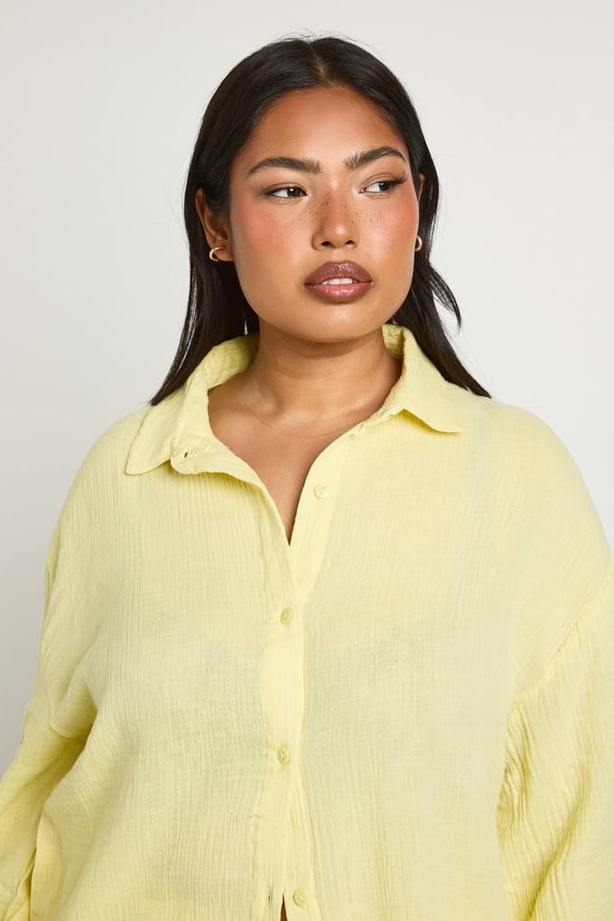 boohoo Dames Plus Gaas Strandshirt | Citroen | Maat: 44