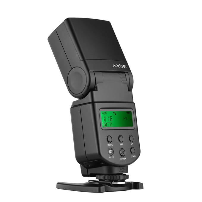 Andoer Universele Flitser Speedlite GN40 Instelbaar LED-invullicht Flitser op de camera met beugel zwart