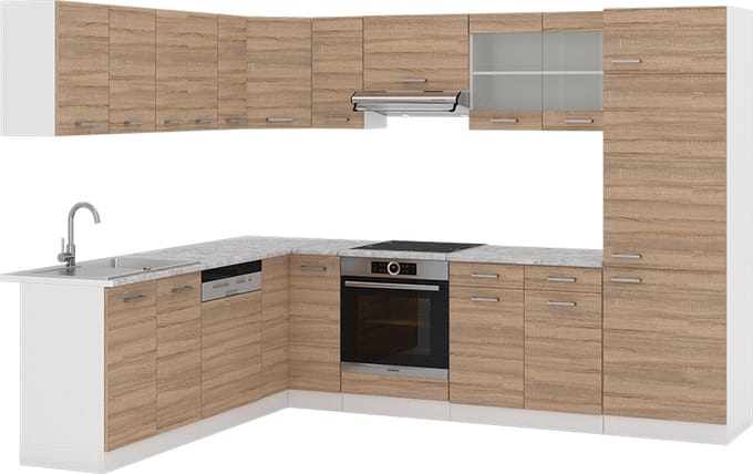 Vicco Hoekkeuken R-Line, Sonoma/Wit, 287 x 227 cm, WB Marmer