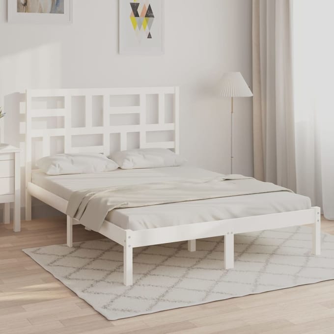 vidaXL - Bedframe - massief - hout - wit - 140x190 - cm