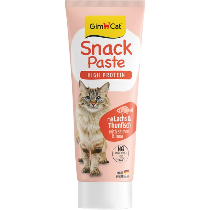 Voordeelpakket: 3x75g GimCat High Protein Snackpasta Zalm & Tonijn Katten snacks
