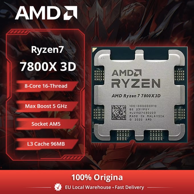 AMD Ryzen 7 7800X3D Gaming Processor, 8-Core 96MB 3D V-Cache, Socket AM5, 5,0 GHz, geen ventilator inbegrepen