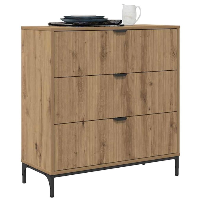 vidaXL - Dressoir - met - lade - Artisan - Eiken - 79,5 - x - 33 - x - 82 - cm - Bewerkt - hout
