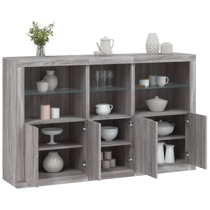 vidaXL - Dressoir - met - LED-verlichting - 162x37x100 - cm - grijs - sonoma - eiken