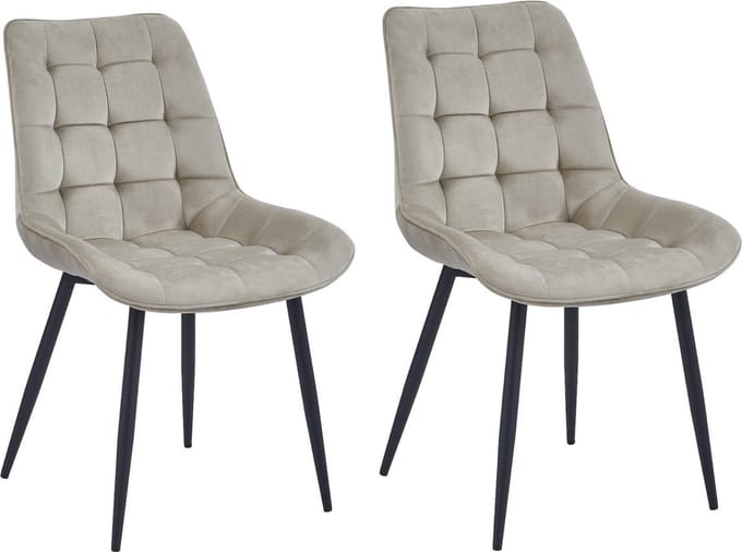 Colenis® - Quadra Eetkamerstoel - Set Van 2 - Beige - Fluweel - Industrieel