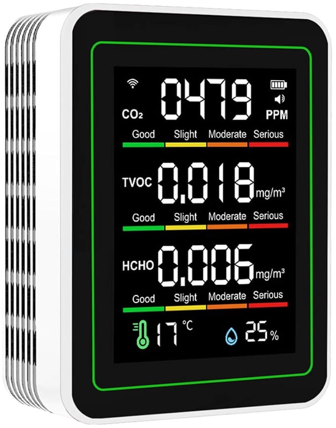 Luchtkwaliteitsmeter - CO2 TVOC HCHO tester - Binnenlucht Kwaliteit - 5 in 1 meting - Temperatuur Vochtigheid - Wit