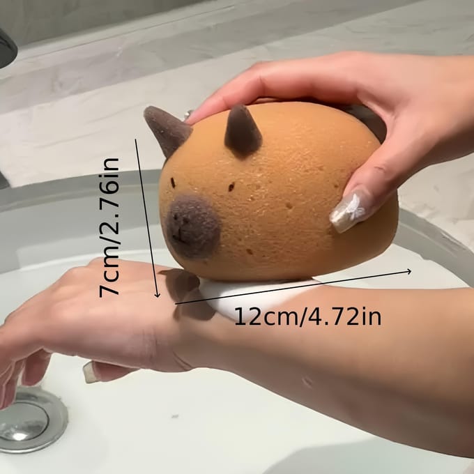 1 éponge de bain en forme de capybara pour le bain et le corps, exfoliante, pour la maison, pour la douche de bébé, en forme d'animal de dessin animé café
