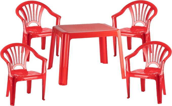 Plasticforte kinder tuinset - tafel met 4x stoelen - rood - Kunststof