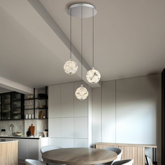 Globo Virina LED hanglamp, Ø 42 cm, transparant, kristal, 3-lamps