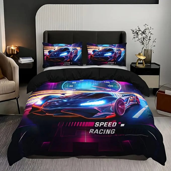 Vavida Dekbedovertrek - Eenpersoons - 140 x 200 - 3D Raceauto Design - Race - Auto