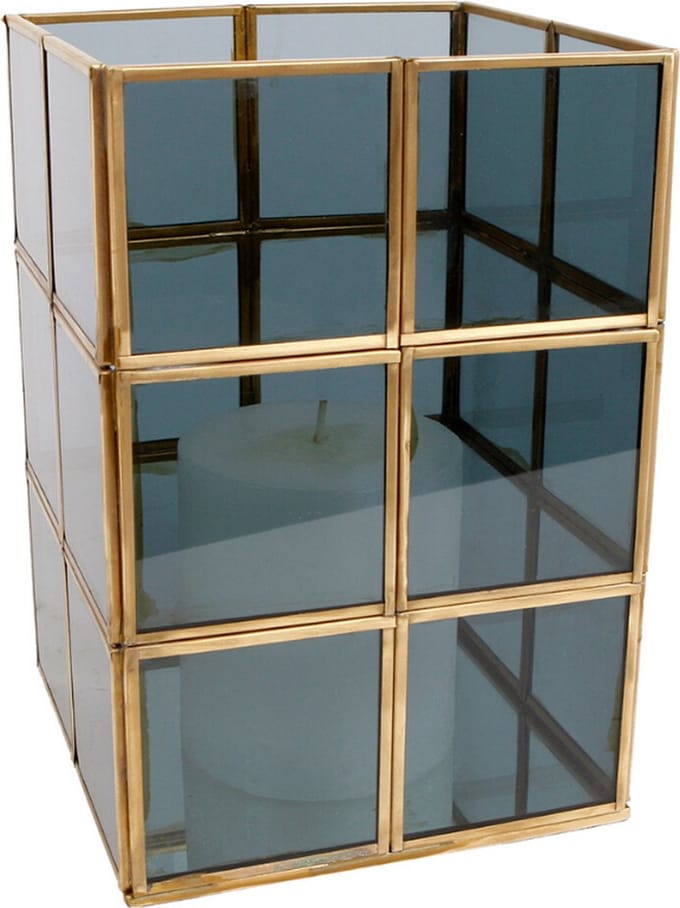 Windlicht Vierkant Goud Glas 22.5 cm