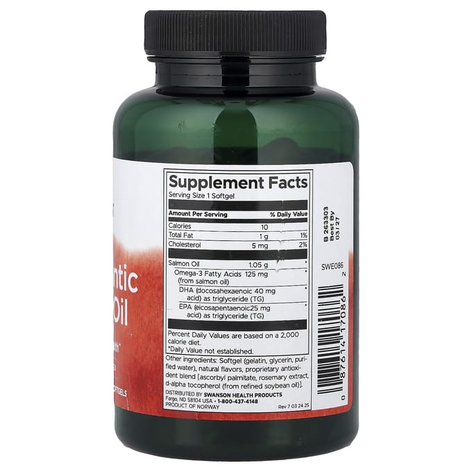 Swanson, Pure Atlantische Zalmolie, 90 Softgels