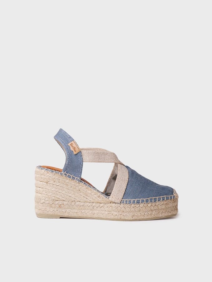Dames espadrille met hoge hakken van linnen en katoen | TODA-NT