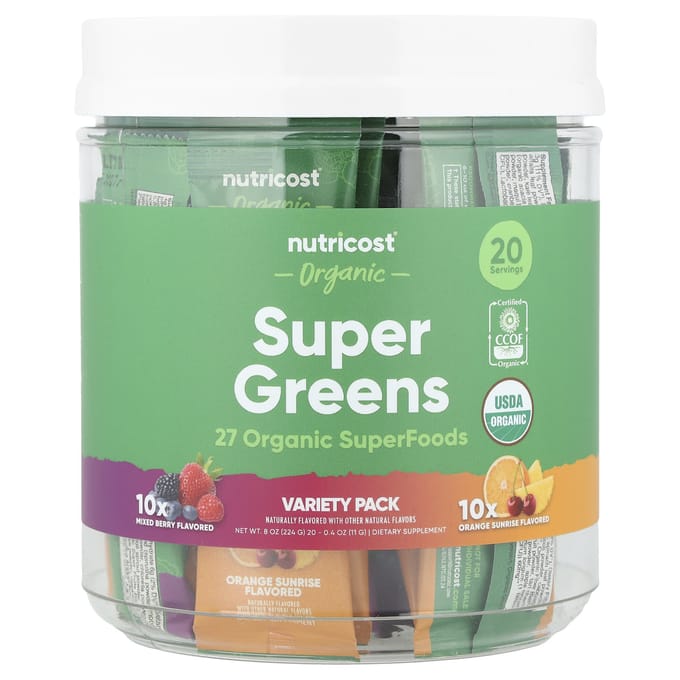 Nutricost, Organic Super Greens, Variety Pack, 20 packs, 0.4 oz (11 g) each