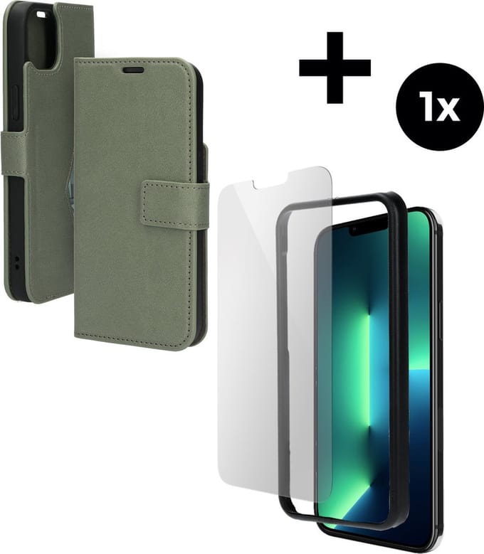 Mobiparts Classic Wallet hoesje geschikt voor Apple iPhone 14 Plus met 1 Screenprotector van Gehard Glas - Groen