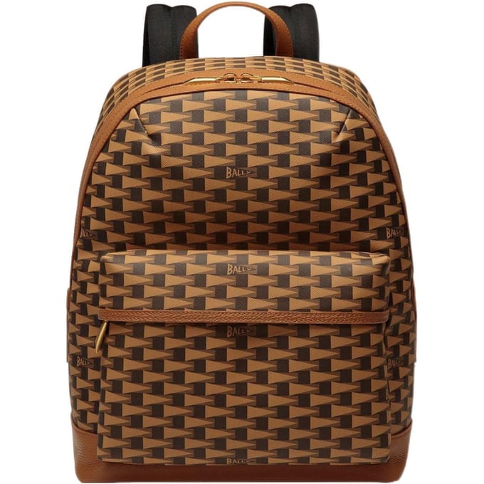 Bally Logo Driehoek Vlag Print Grote Capaciteit Rits Rugzak Heren Rugzak Bruin 6304856 Basic Set (Bag+Dust Bag)