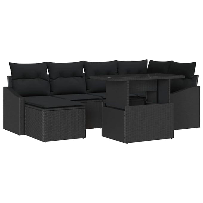 vidaXL - Tuinbank - Set - 7 - st - Zwart - poly - rattan