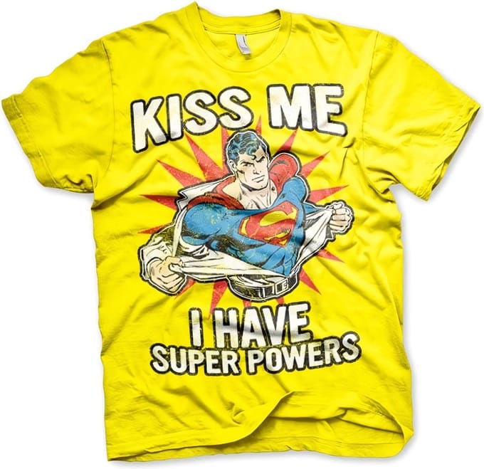 Superman Kiss Me I Have Super Powe -T-shirt geelrs