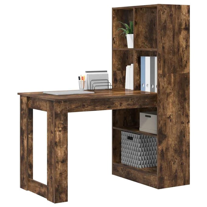 vidaXL - Bureau - Rook - Eiken - Bewerkt - hout - 122 - x - 67 - x - 145 - cm