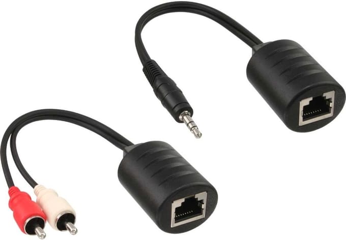 3,5mm Jack - Tulp stereo audio over ethernet extender set