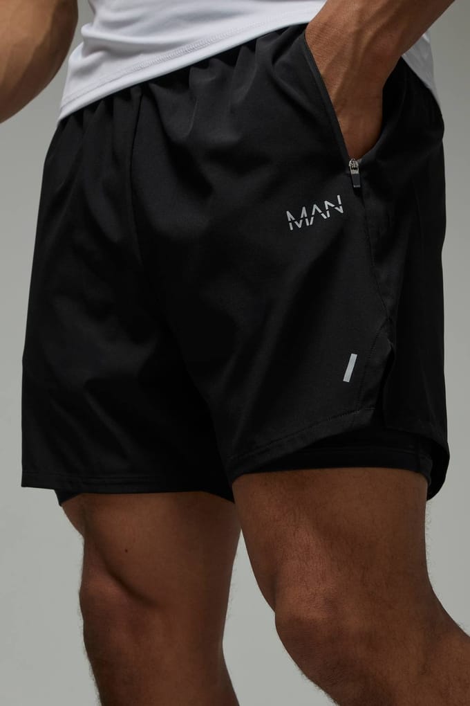 Men's Active Stretch Woven 2in1 Shorts | Black | Size Medium
