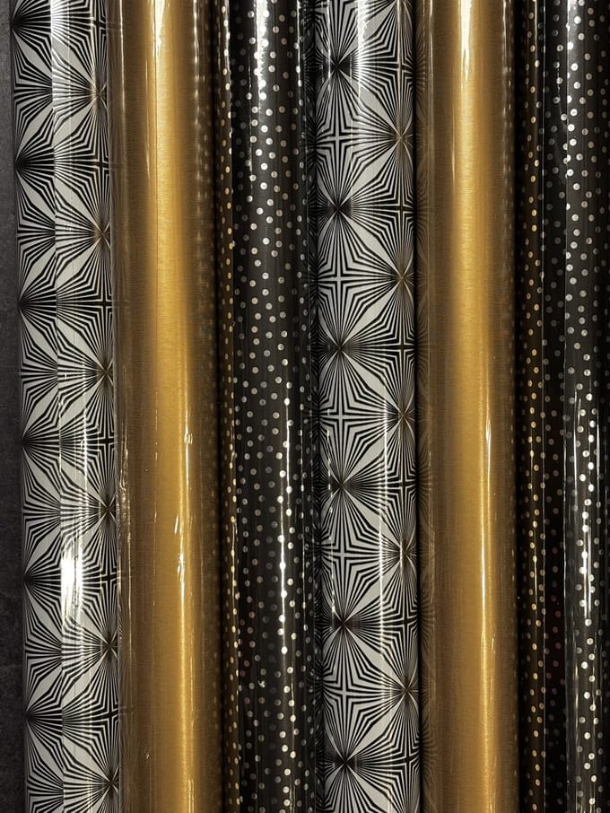 cadeaupapier op rol Goud Zwart 6 rollen – Inpakpapier