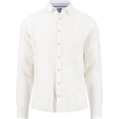 Fynch-Hatton Overhemd Premium Solid Linnen Button-Down Wit / male