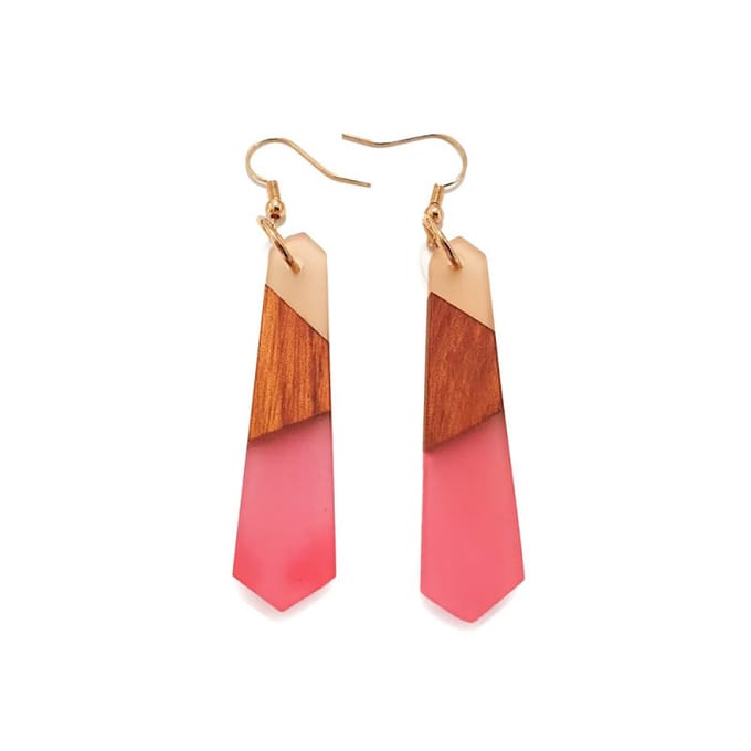 Oorbellen Hout Met Epoxy Roze