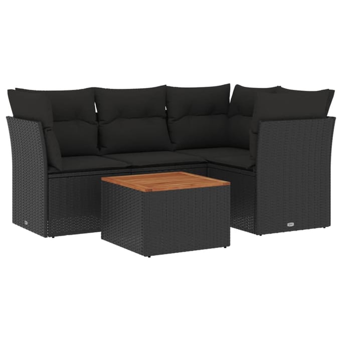 vidaXL - 5-delige - Loungeset - met - kussens - poly - rattan - zwart