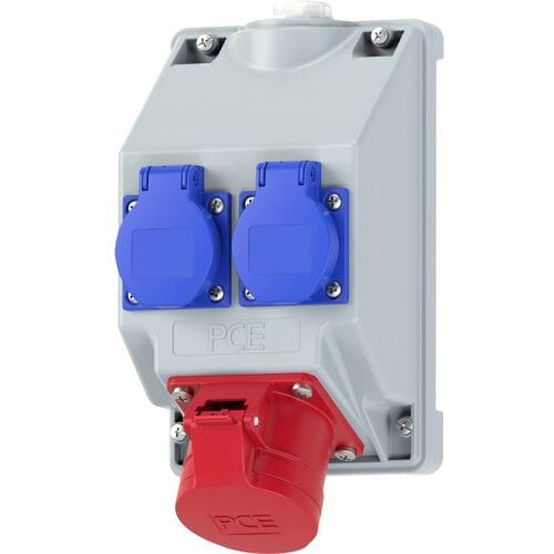 PC Electric 16081542 Stopcontactsplitter Grijs, Blauw, Rood