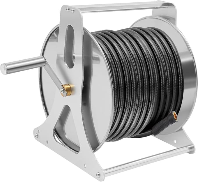 Slanghaspel - Waterslanghouder - Tuin Opruimen - Stabiele Constructie - 30x28x36 cm - Zilver