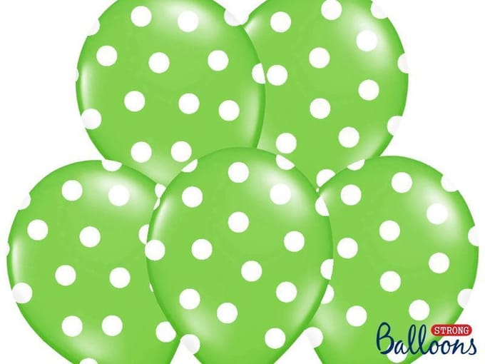 Partydeco - Ballonnen lime dots wit 50 stuks