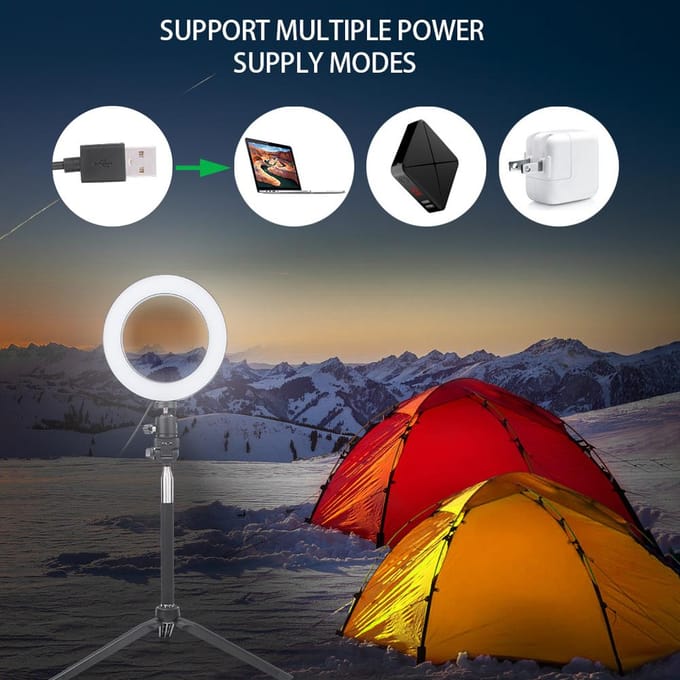 6 Inch USB Foto Selfie Ringlamp LED Vullicht Bureaulamp Statief Selfie Stick white