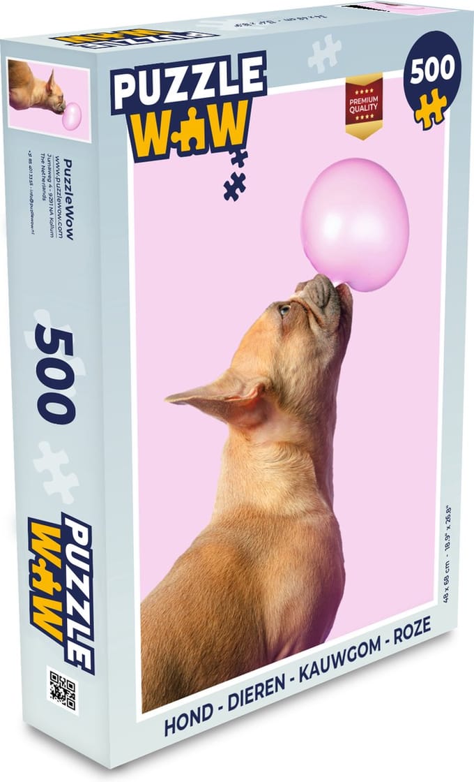 Puzzel Hond - Dieren - Kauwgom - Roze - Legpuzzel - Puzzel 500 stukjes