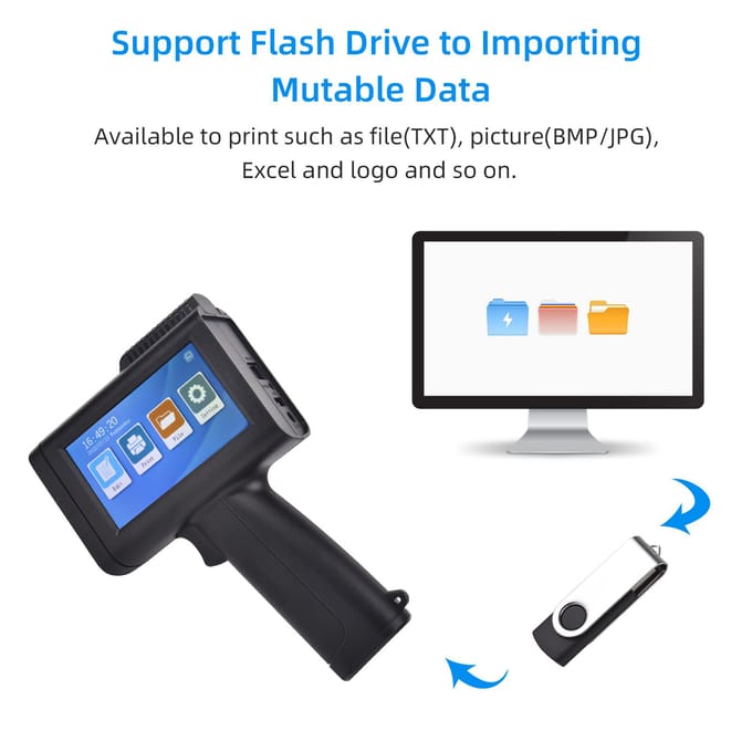 Draagbare HD Handheld Inkjetprinter met 4,3 Inch Touchscreen Intelligente Barcode Printer Ondersteuning EU Plug zwart
