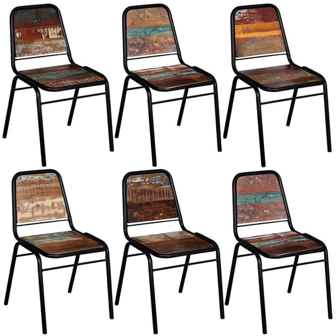 vidaXL - Eetkamerstoelen - 6 - st - massief - gerecycled - hout