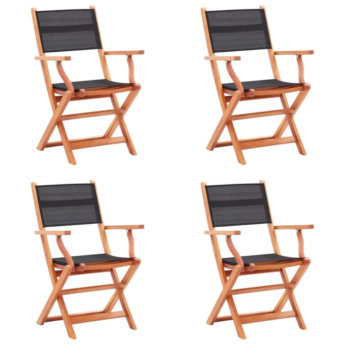 vidaXL - Opklapbare - stoelen, - 4 - stuks, - zwart, - massief - eucalyptushout - en - Textilene.
