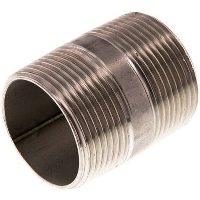 R 1 1/4'' RVS Dubbele Pijpnippel 20 Bar DIN 2982 - 50mm