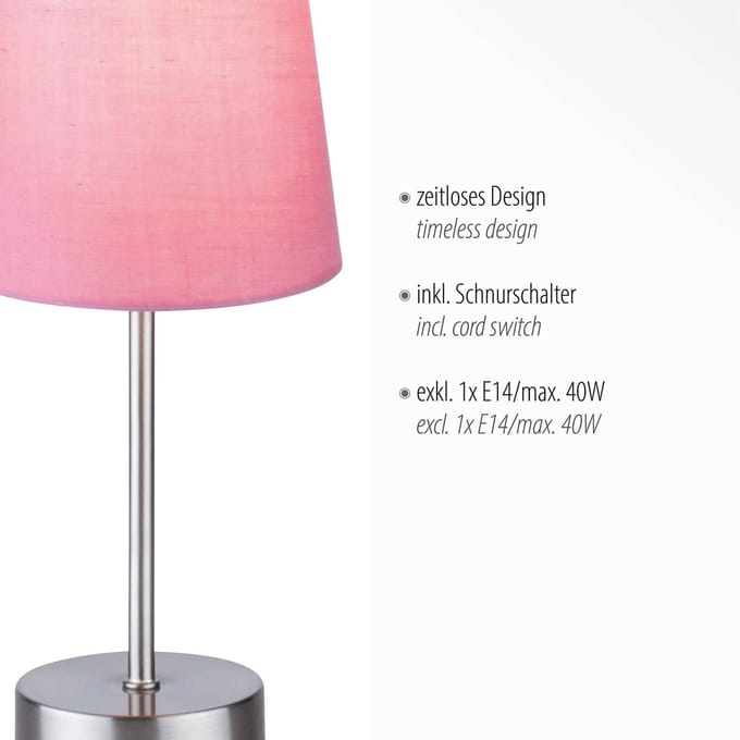 JUST LIGHT. GmbH Heinrich tafellamp met roze stoffen kap