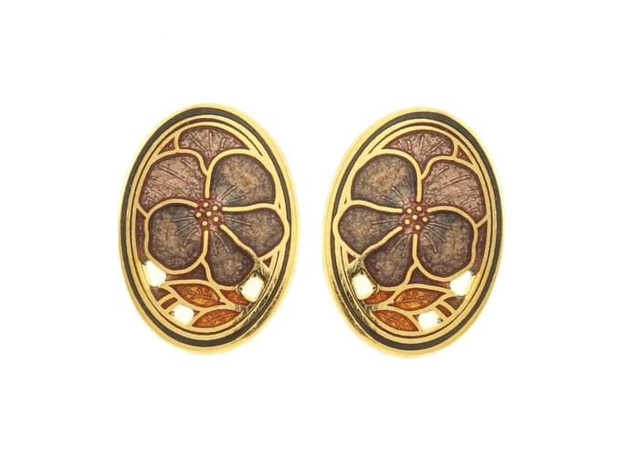 Behave - Oorringen dames - bloemmotief - bruin - 2 cm - retro ovaal
