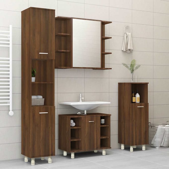 vidaXL - Badkamerkast - 30x30x95 - cm - bewerkt - hout - bruin - eikenkleur