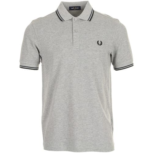 Fred Perry polo lichtgrijs met zwarte twin-tipped kraag voor heren - S (36)