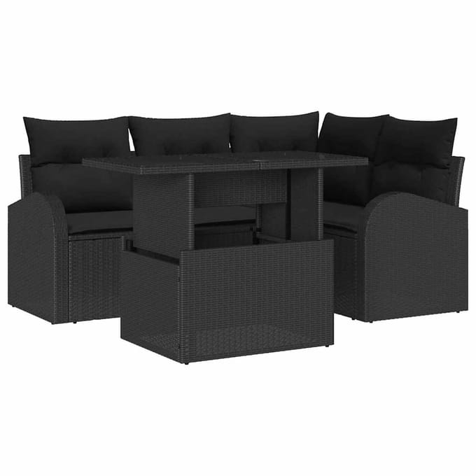 vidaXL - Tuinbank - Set - 5 - st - Zwart - poly - rattan