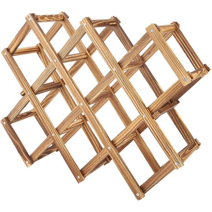 Opvouwbaar Houten Wijnrek Organizer Displayplank Capaciteit 10 Flessen beige